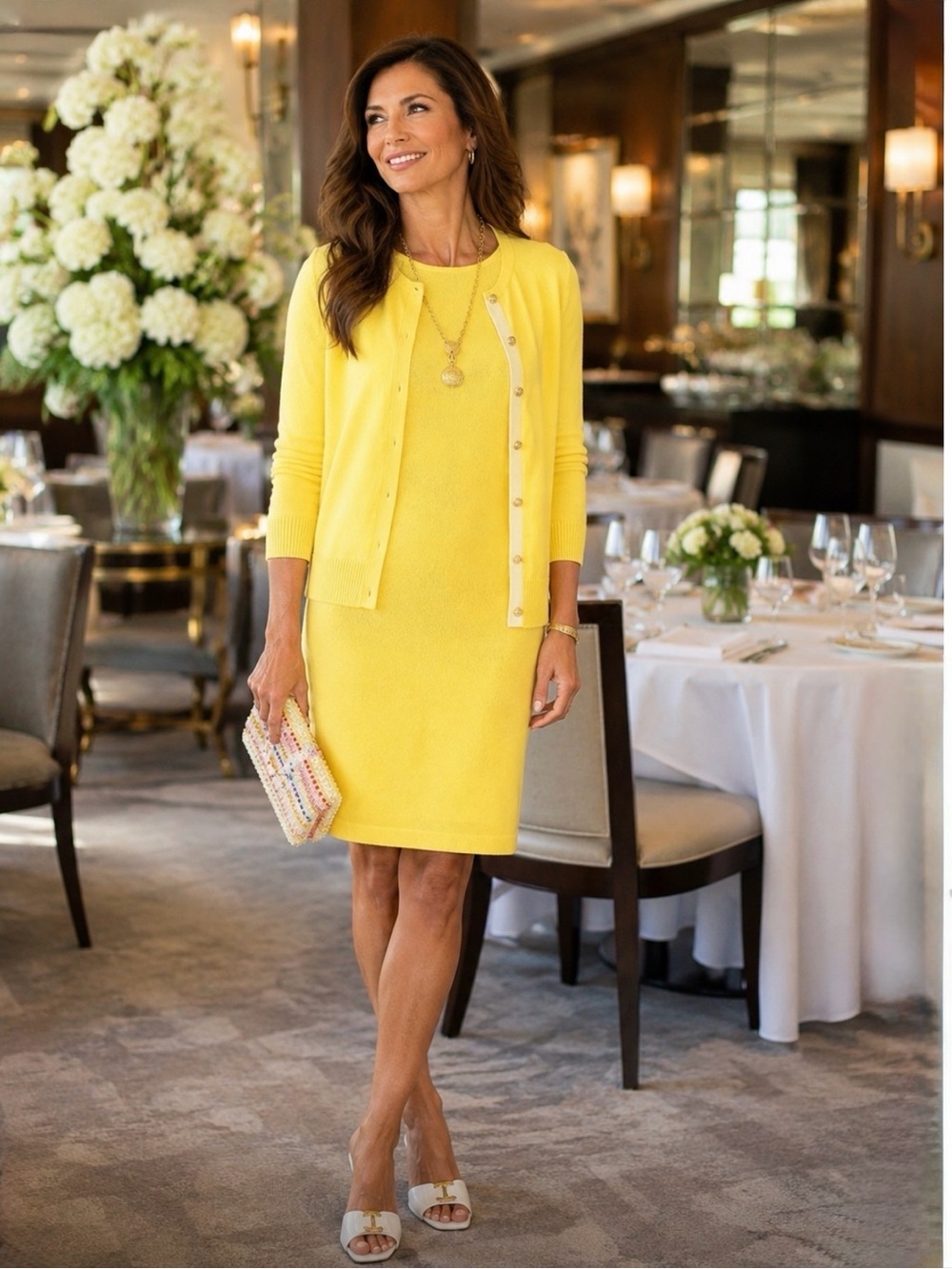 St. John Santana Knit Citron Yellow Sheath Dress Mixed Size Sm / 2 2016 G1
